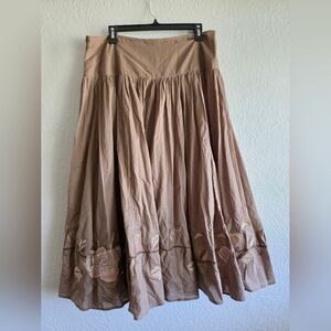a.n.a Tan Embroidered Midi Skirt